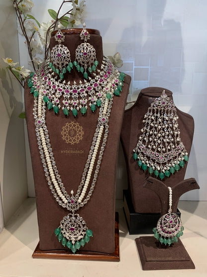 Misha Silver Plated Real Ruby Real Emerald Real Pearl Bridal Set