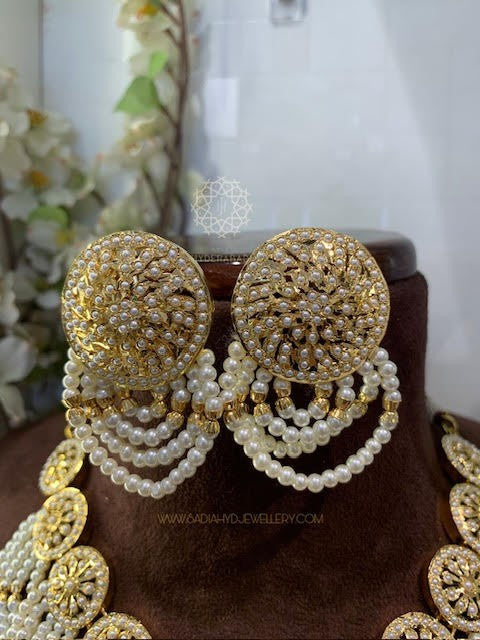 Mohtasin White Jadau Earrings