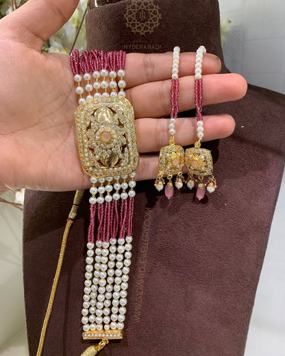 Munira Pink White Jadau Guluband
