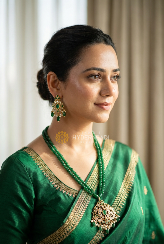 Nabila Green Pendant Set with Matching Earrings