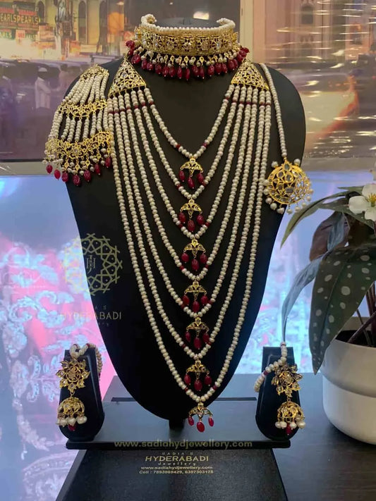 Asra Real Ruby with Real Pearls Complete Bridal Set