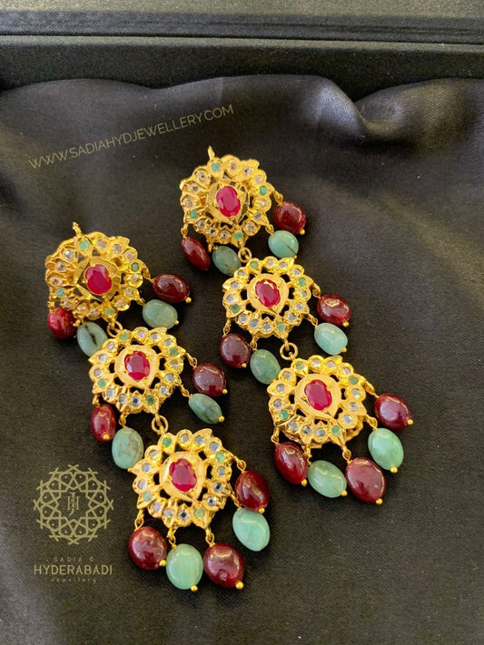 Sehba Real Ruby Real Emerald Earrings