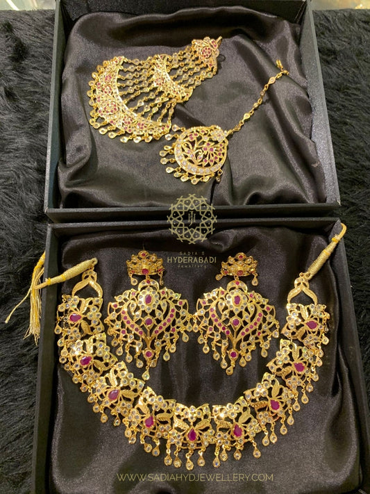 Alina Red Necklace Set with Matching Tika Jhumar