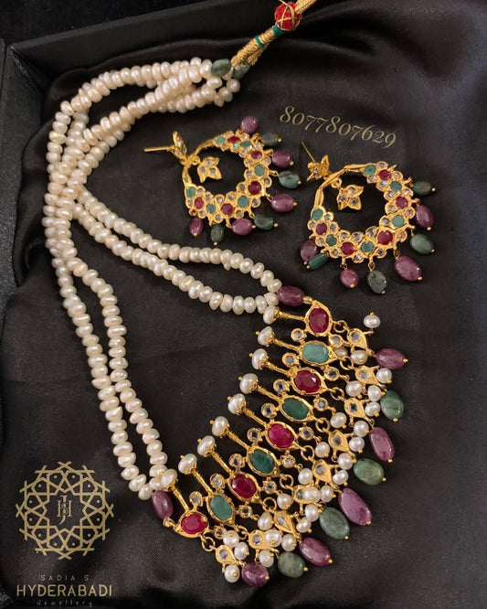 Rania Real Emerald Real Ruby Tirmani with Matching Earrings