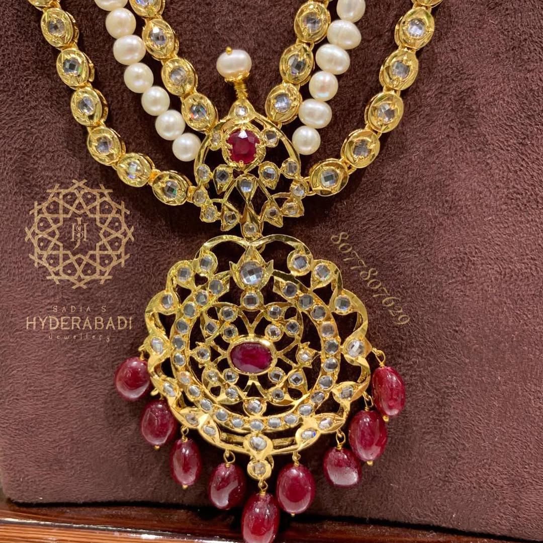 Zehra Real Ruby Real Pearl Rani Haar Set – Sadiahyderabadi