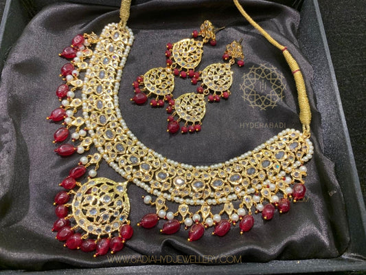 Red W Set with double Piece Earring