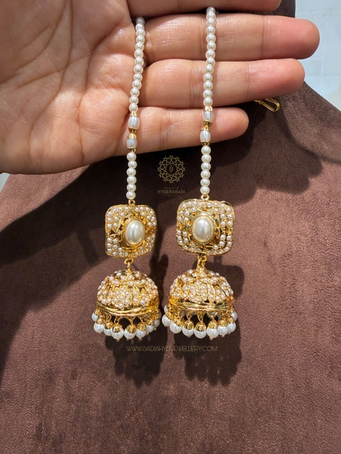 Roza White Jadau Jhumki