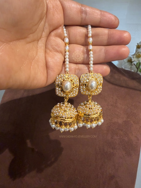 Roza White Jadau Jhumki