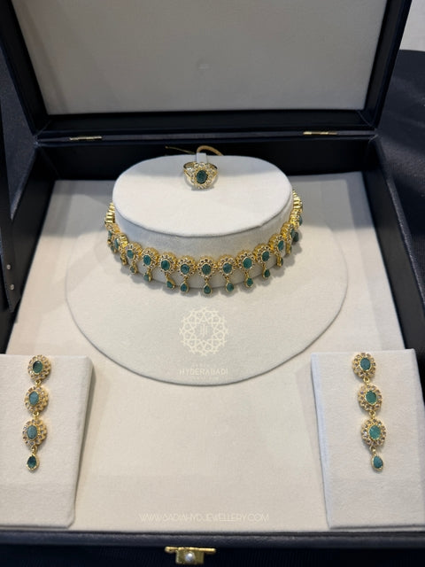 Rushda Real Emerald Choker and Ring