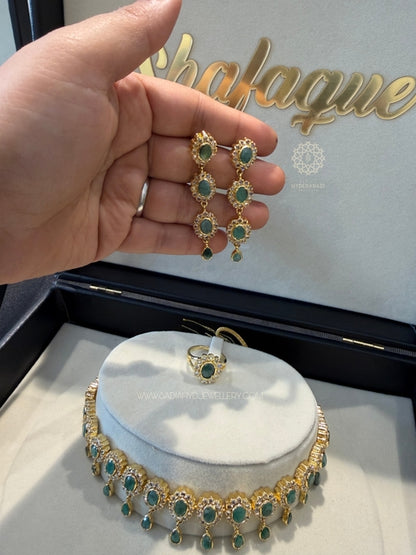 Rushda Real Emerald Choker and Ring