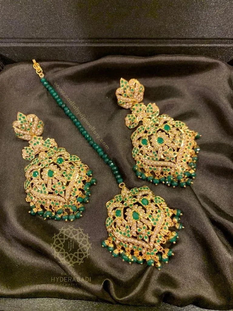 Saboor Ali Green Tika Earring Combo
