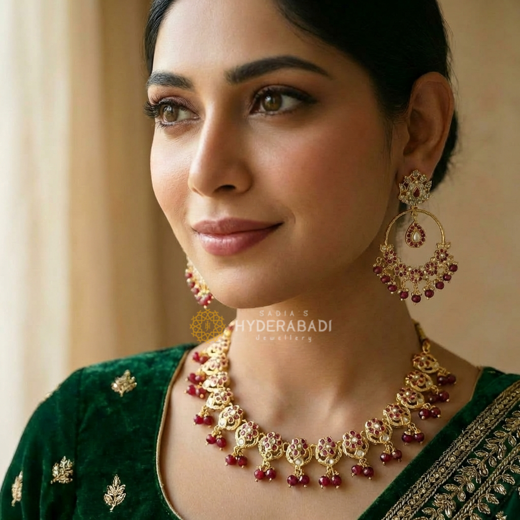 Sadiqa Red White Necklace Set