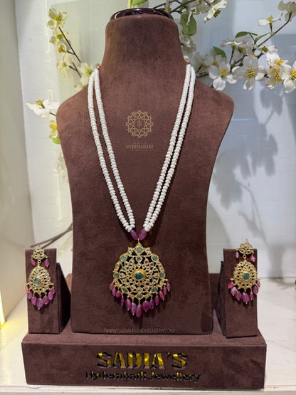 Saira Real Ruby Real Emerald Real Pearl Pendant Set