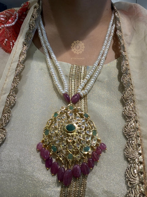 Saira Real Ruby Real Emerald Real Pearl Pendant Set