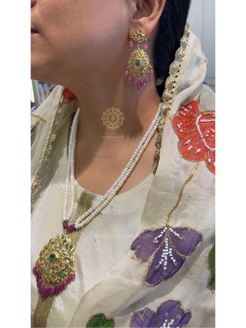 Saira Real Ruby Real Emerald Real Pearl Pendant Set