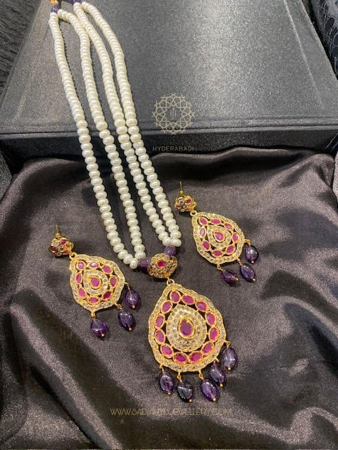 Sanam Red Purple Pendant Set