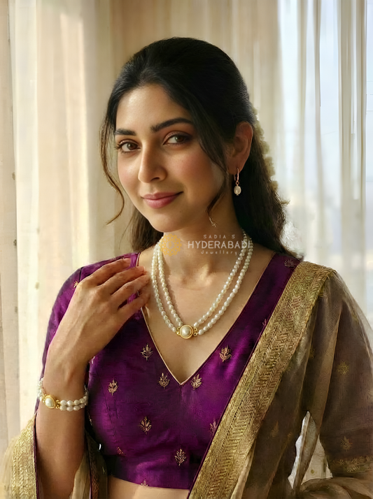 Semi Precious Drop Pearl Mala and Bracelet