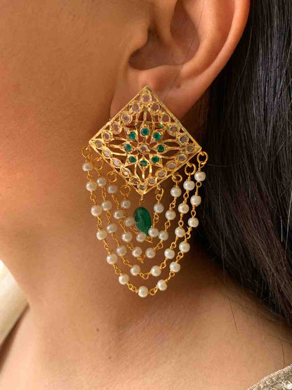 Shaheen Green White Square Guluband Set