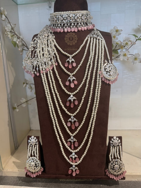 Silver Plated Light Pink Bridal set