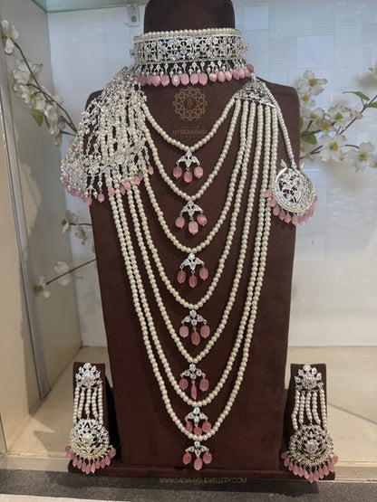 Silver Plated Light Pink Bridal set
