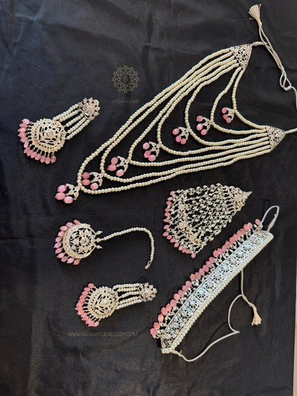Silver Plated Light Pink Bridal set