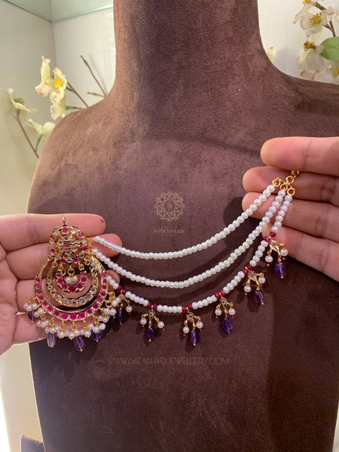 Taskeen Red Purple Chandbali with Sahara