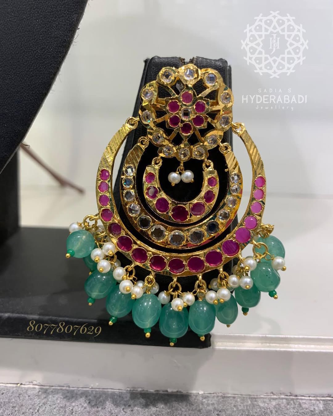 Taskeen Red Green Rani Haar with Matching Earrings and Tika