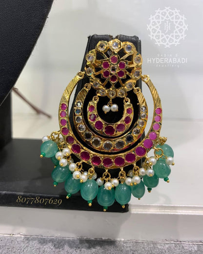 Taskeen Red Green Rani Haar with Matching Earrings and Tika