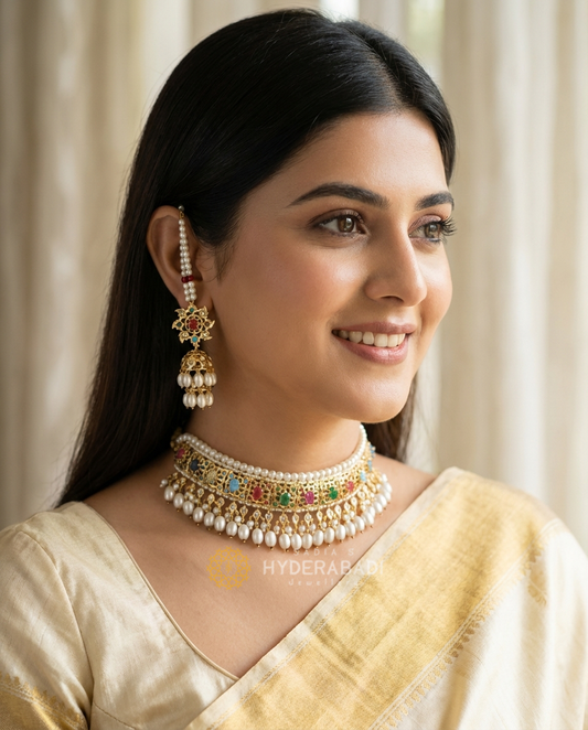 Tuba Multicolored Choker with Double Jhumki