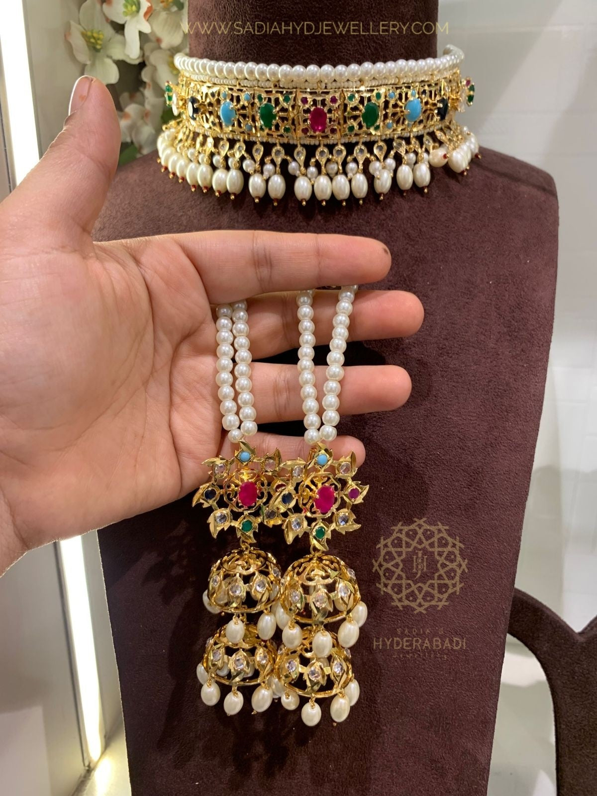 Tuba Multicolored Choker with Double Jhumki