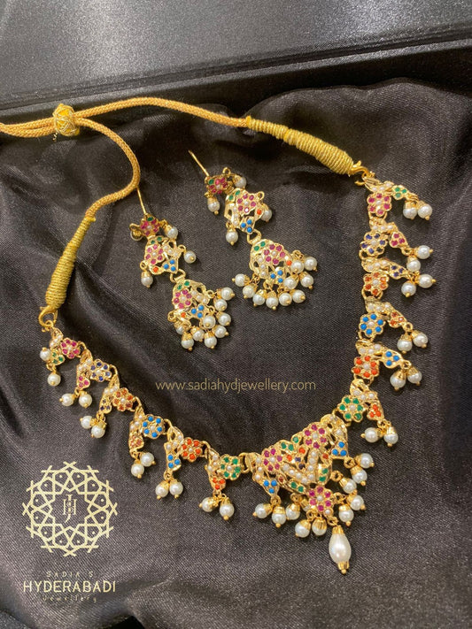 Aasia Jadau Multicolor Delicate Necklace Set