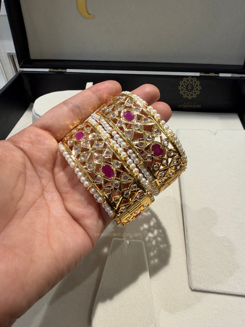 Yaseen Real Ruby Real Pearl Bangle