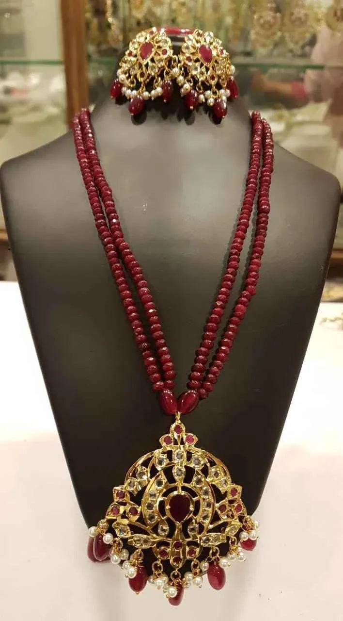 Nabila Red Pendant Set with Matching Earrings