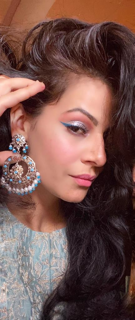 Raida Real Pearl Silver Plated Firoza Earrings