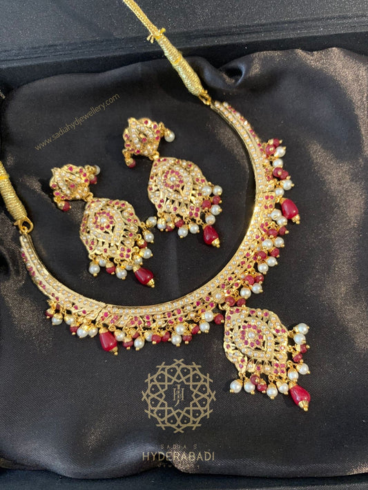 Shahana Red Jadau Necklace Set