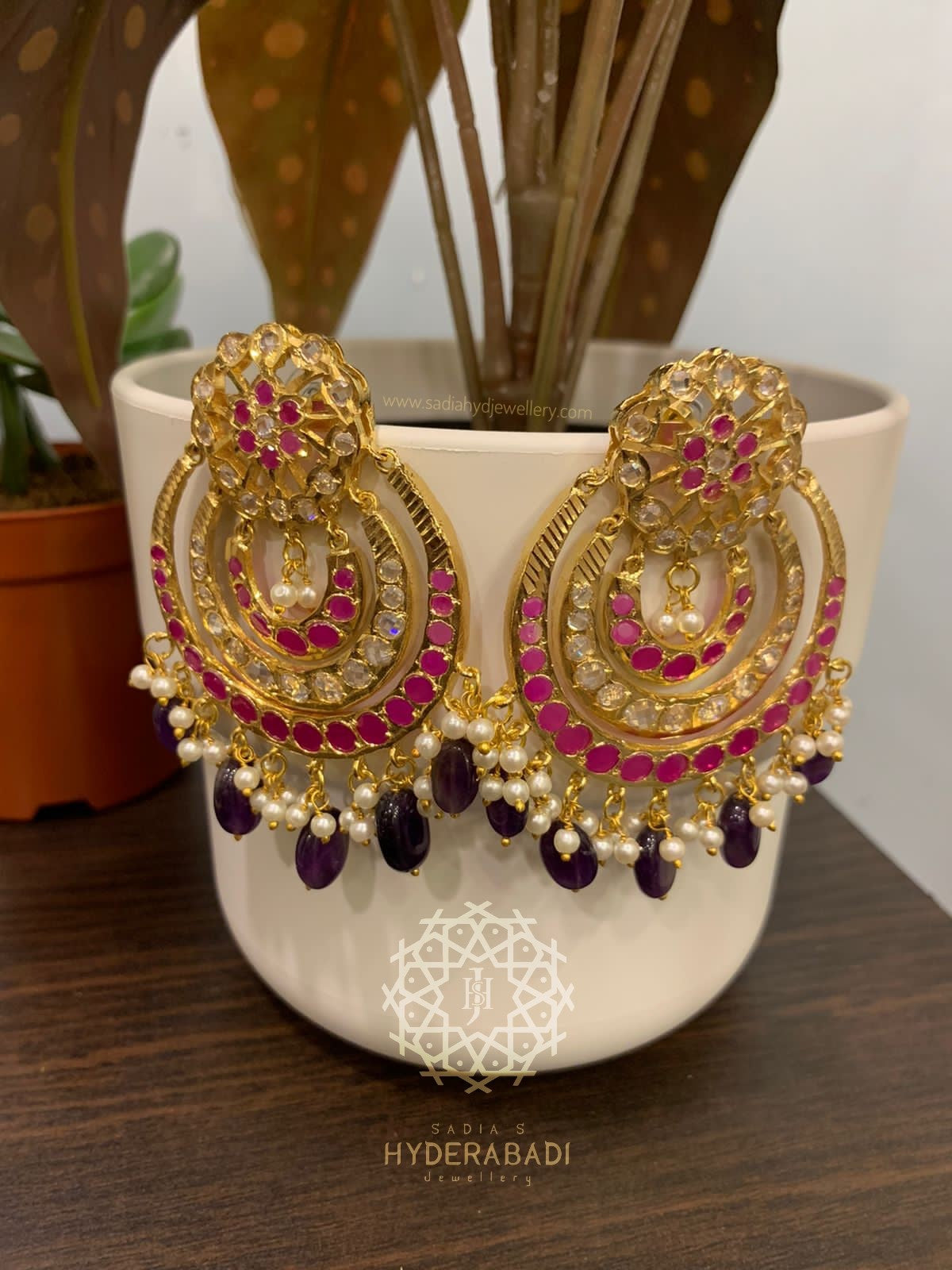 Naushi Pink and Purple Chandbali