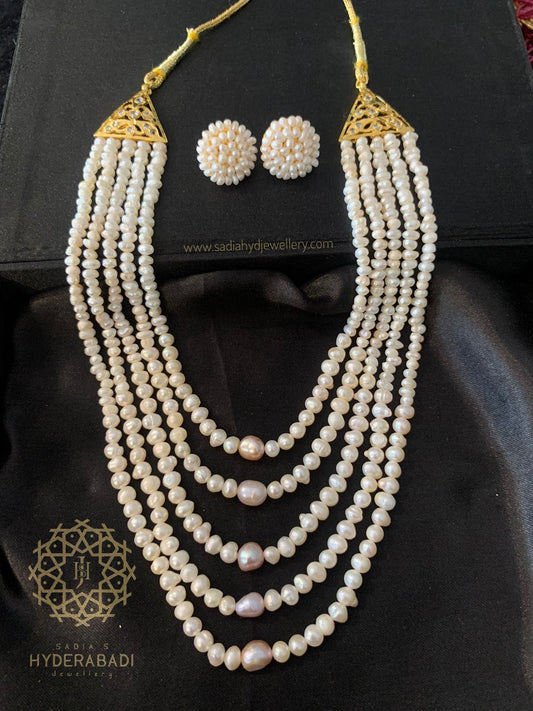 Razia Real Pearls Layer Set with Matching Earrings