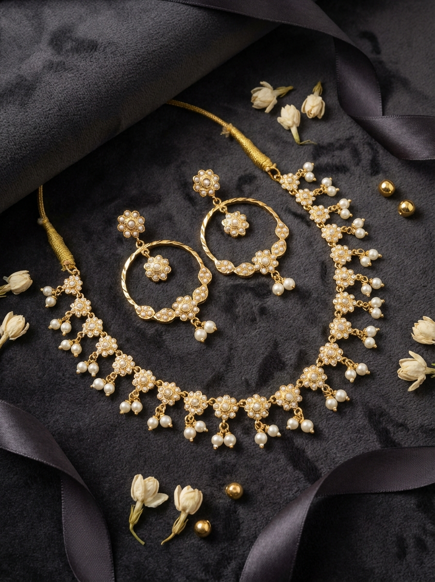 Anshara White Flower Necklace Set