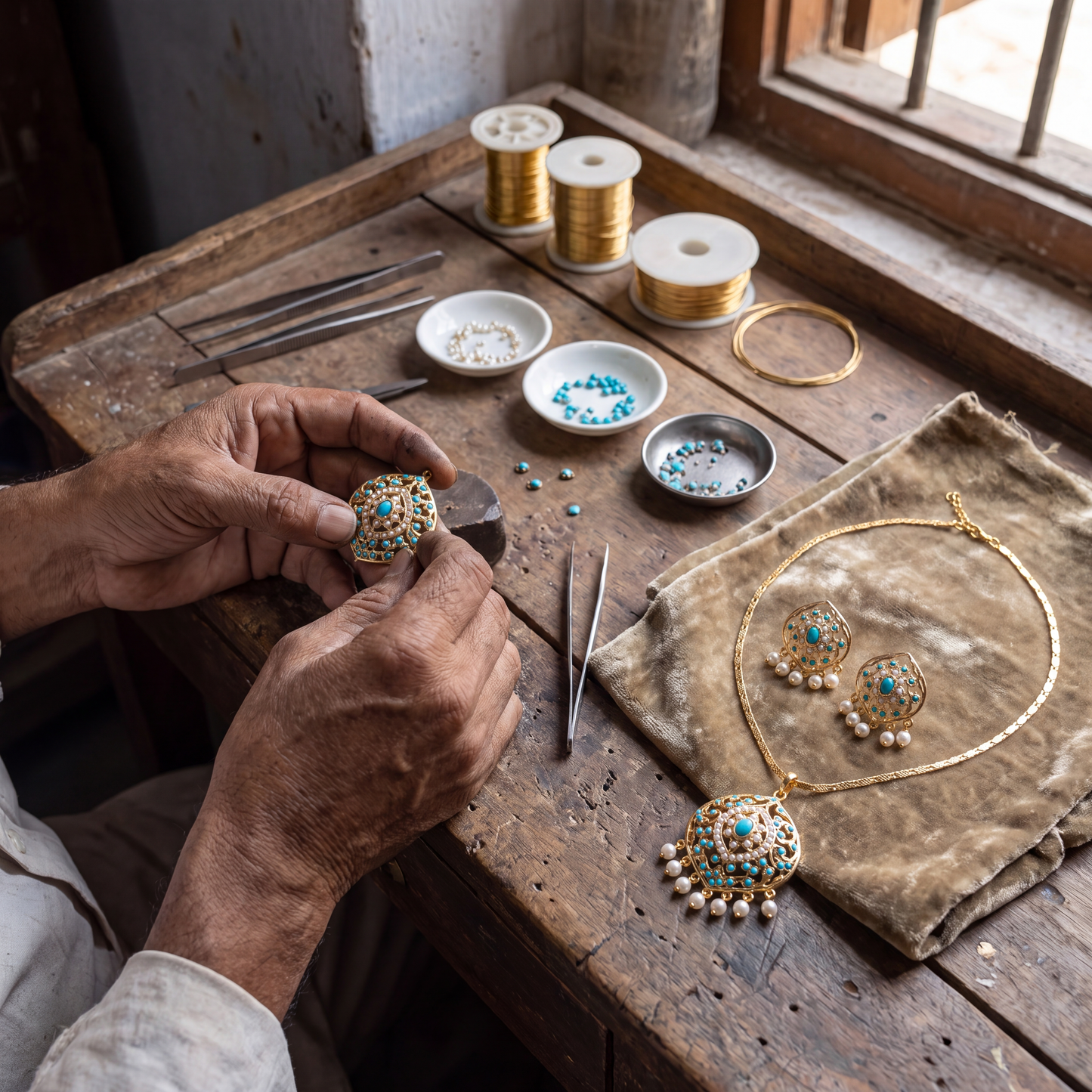 Arqam Firoza Pendant Set