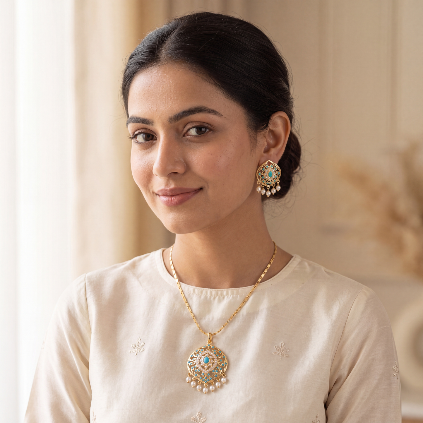 Arqam Firoza Pendant Set