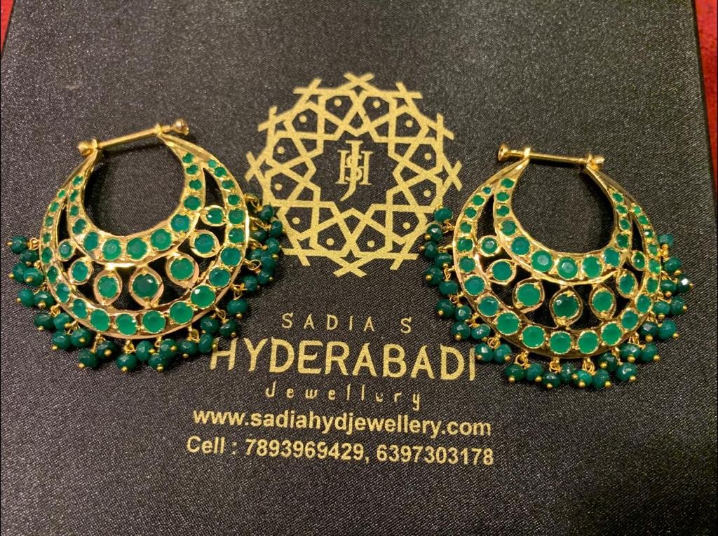 Buy Chandbali Design Dark Green Pearl Earrings Online Collection Online  From Surat Wholesale Shop.