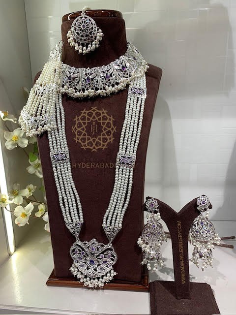 Mansha Silver Plated Purple Bridal Set