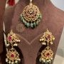 Shagufta Red Real Emerald Tika Earring Set