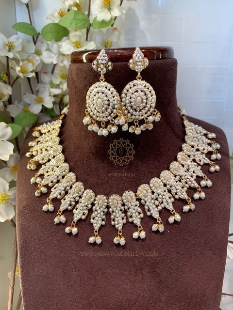 Nisha White Jadau Pearl Necklace