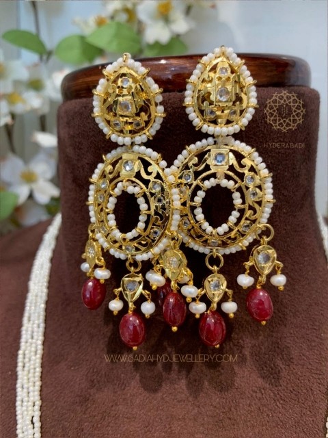 Real Ruby Real Pearl Half Moon Set Earring